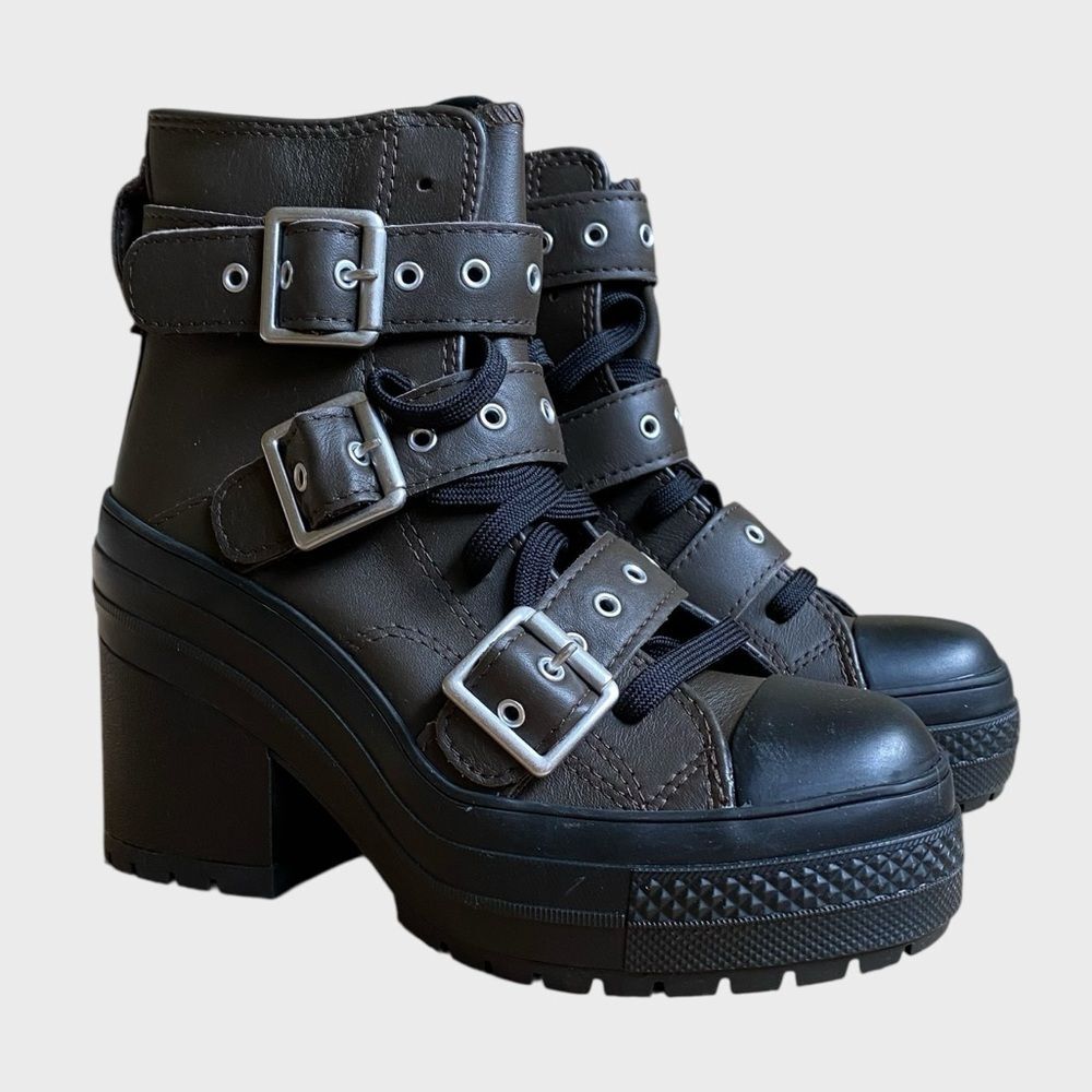 NWB Converse Chuck 70 De Luxe Heel Leather & Buckles Boots Women's 5.5 Brown